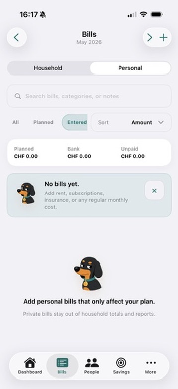 Karl app bills screen