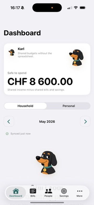 Karl app dashboard showing safe to spend overview