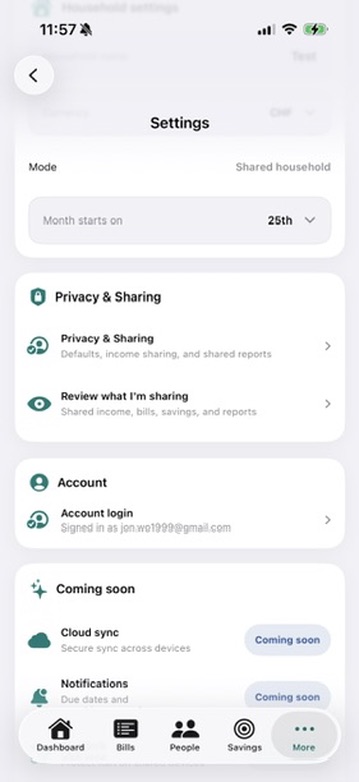 Karl app settings screen